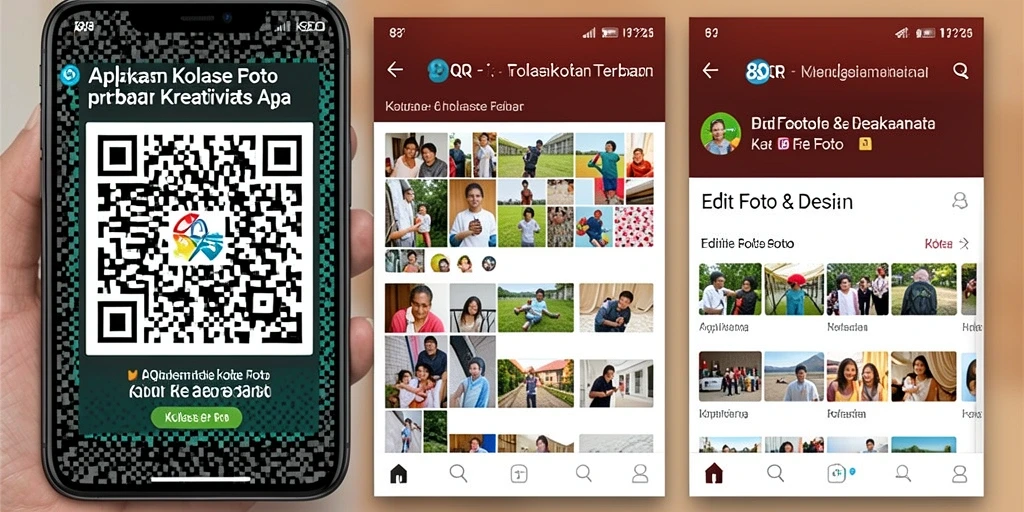 Screenshot antarmuka aplikasi 8QR saat membuat kolase foto.