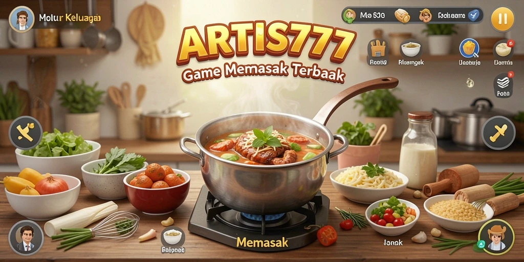 Tangkapan layar menunjukkan antarmuka memasak yang interaktif dan menarik.