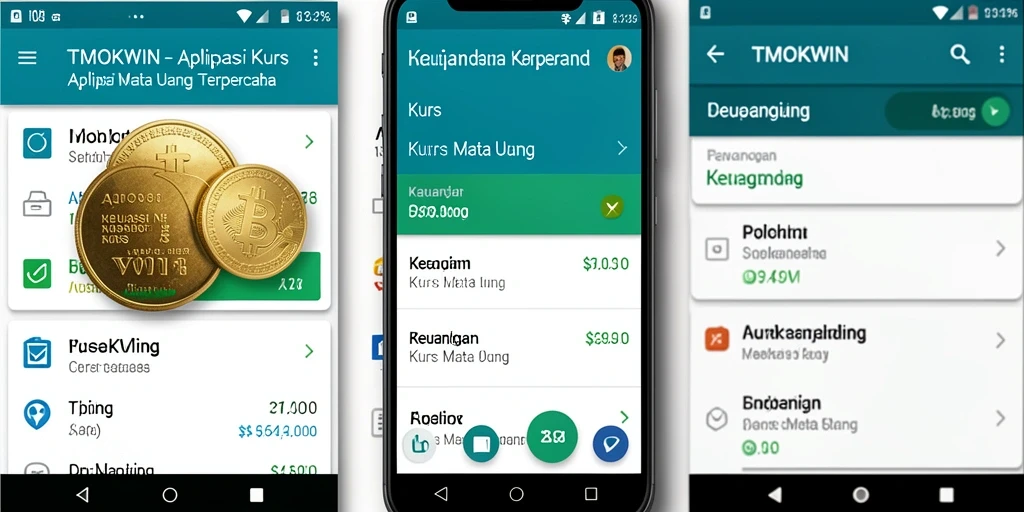 Tampilan antarmuka aplikasi TMOKWIN dengan informasi kurs mata uang terkini.