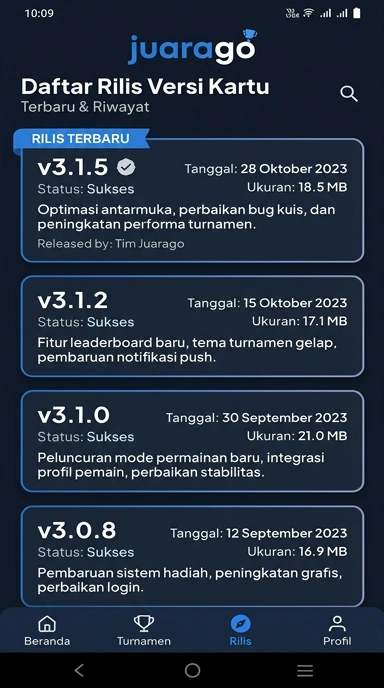 Riwayat Versi Aplikasi juarago untuk Pengguna Android